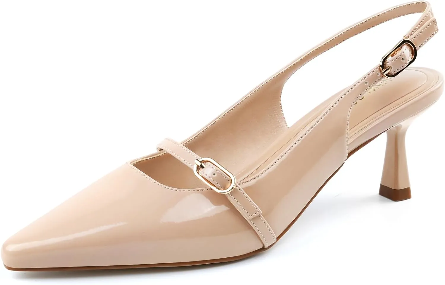 JENN ARDOR Women's Slingback Kitten Heels Pointed Closed Toe Buckle Strap Stiletto Sandals Comfortable Dress Shoes Low Heeled Wedding Work Pumps