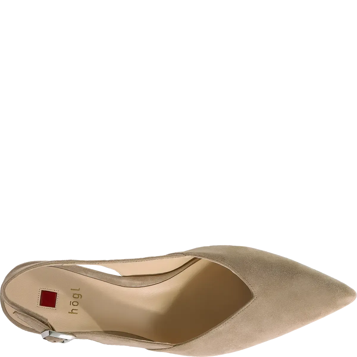 Laura  Pointed Block Heel Sling Back Shoe Suede Taupe
