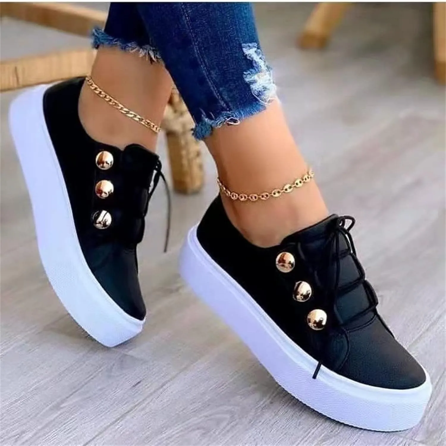 Lausiuoe Sneakers For Women Walking Shoes Slip On Fashion Leather Shoes Non-Slip Classic Casual Comfort Flat Loafers