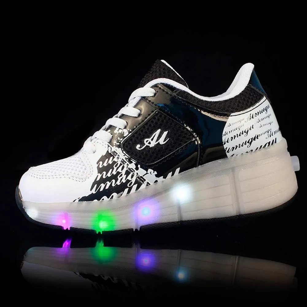 Led Light Roller Skate Sneakers with Wheels Girls Boys Shoes Vibrate Light by Walking Single Wheel Blinking Skate Sneaker Shoes The Best Gift for KidsBlack-USA 7.5