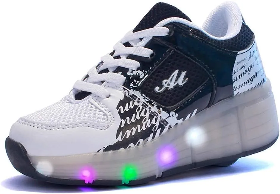 Led Light Roller Skate Sneakers with Wheels Girls Boys Shoes Vibrate Light by Walking Single Wheel Blinking Skate Sneaker Shoes The Best Gift for KidsBlack-USA 7.5