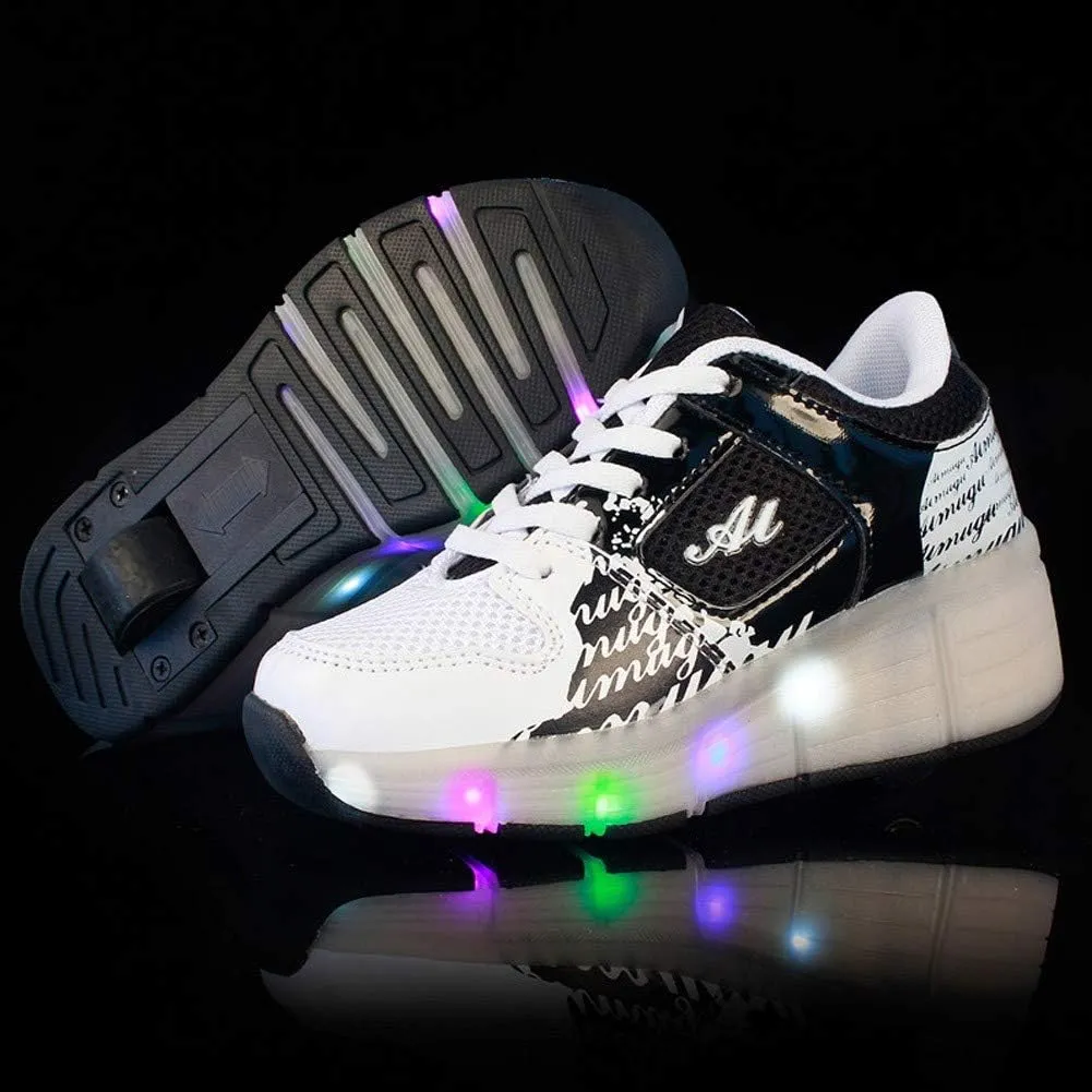 Led Light Roller Skate Sneakers with Wheels Girls Boys Shoes Vibrate Light by Walking Single Wheel Blinking Skate Sneaker Shoes The Best Gift for KidsBlack-USA 7.5