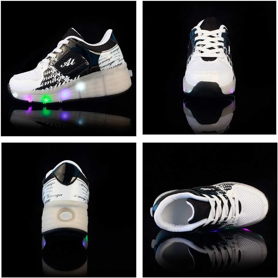 Led Light Roller Skate Sneakers with Wheels Girls Boys Shoes Vibrate Light by Walking Single Wheel Blinking Skate Sneaker Shoes The Best Gift for KidsBlack-USA 7.5