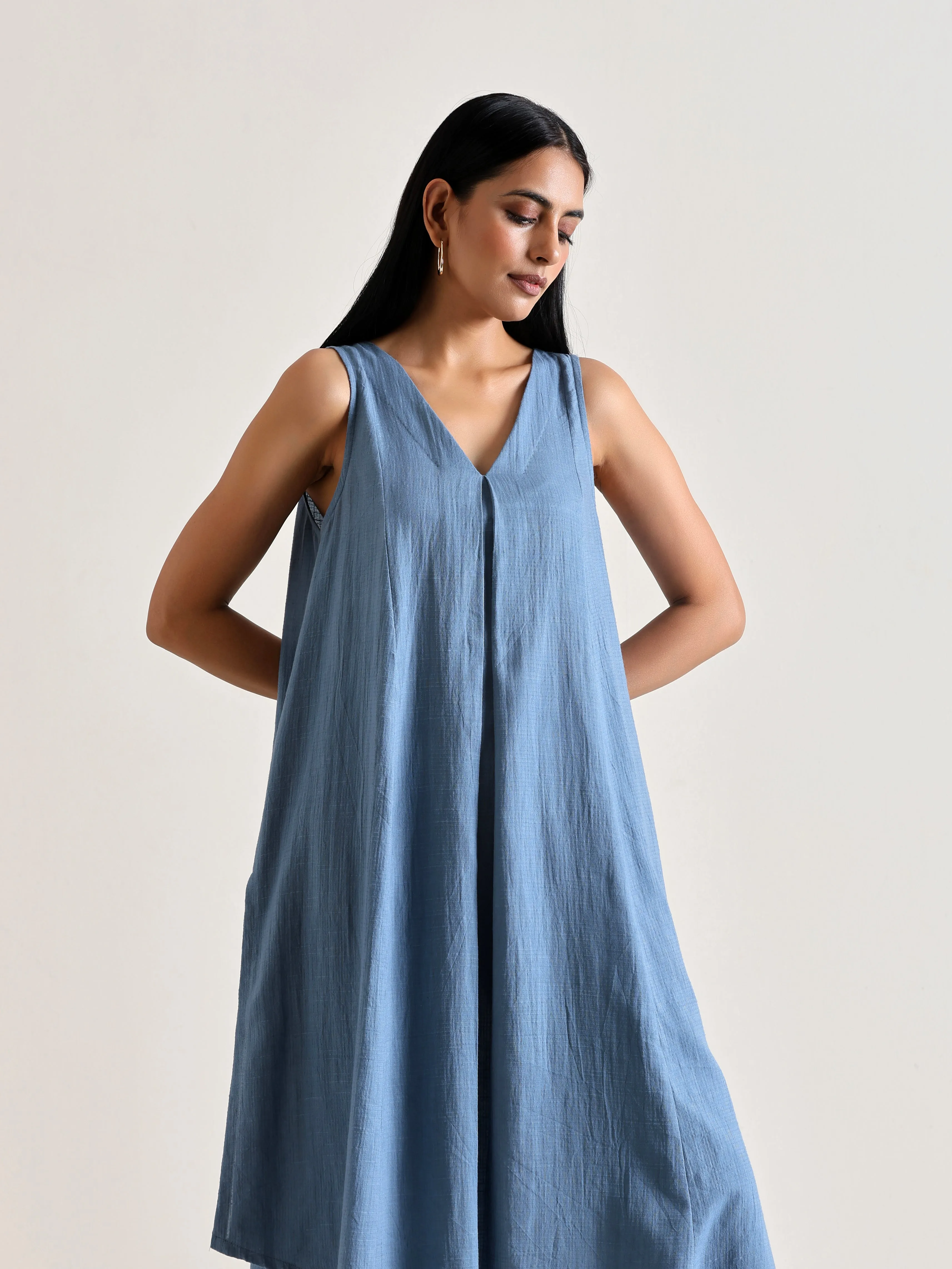 Light Blue Sleeveless Flared  Kurta Pant Set