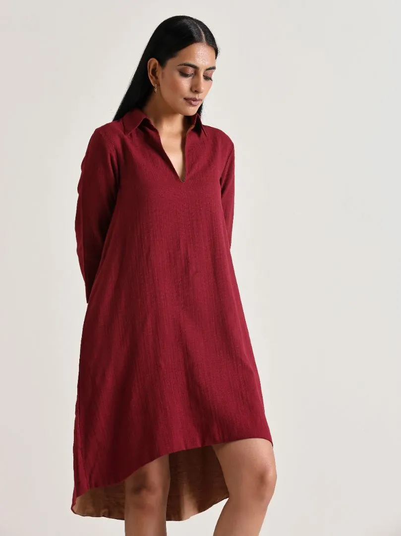 Maroon Short Collared Dress | Relove