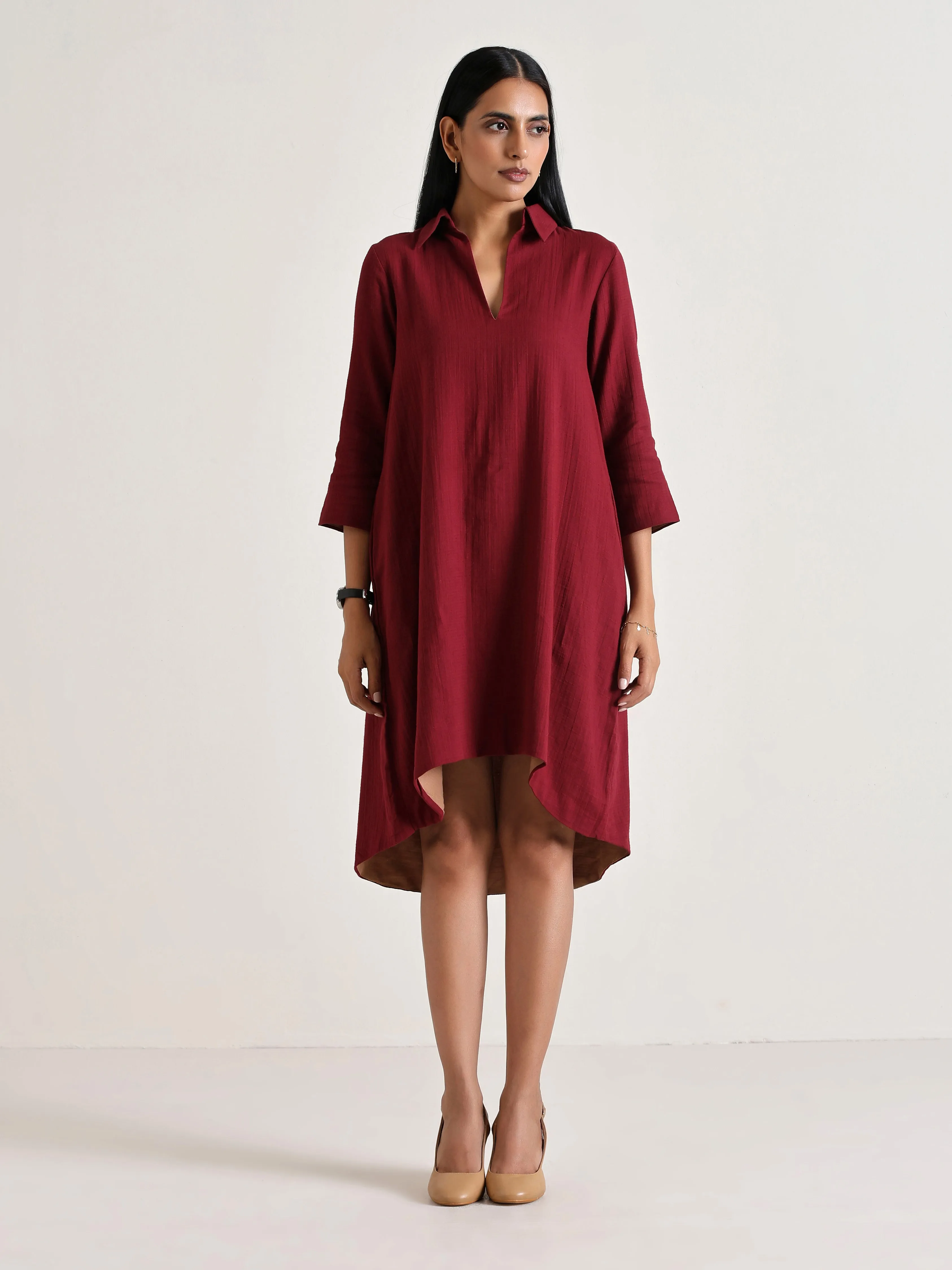 Maroon Short Collared Dress | Relove