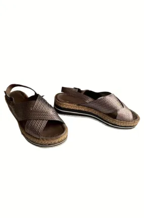 Metallic Bronze Flat Leather Sandals