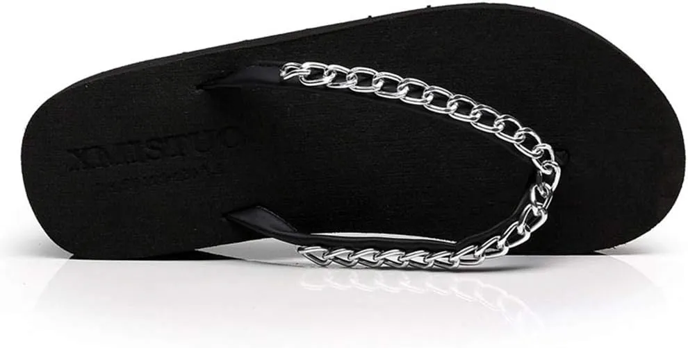 MIOKE Metallic Wedge Flipflops For Womens Trendy Summer High Heel Platform Nonslip Beach Thong Sandals