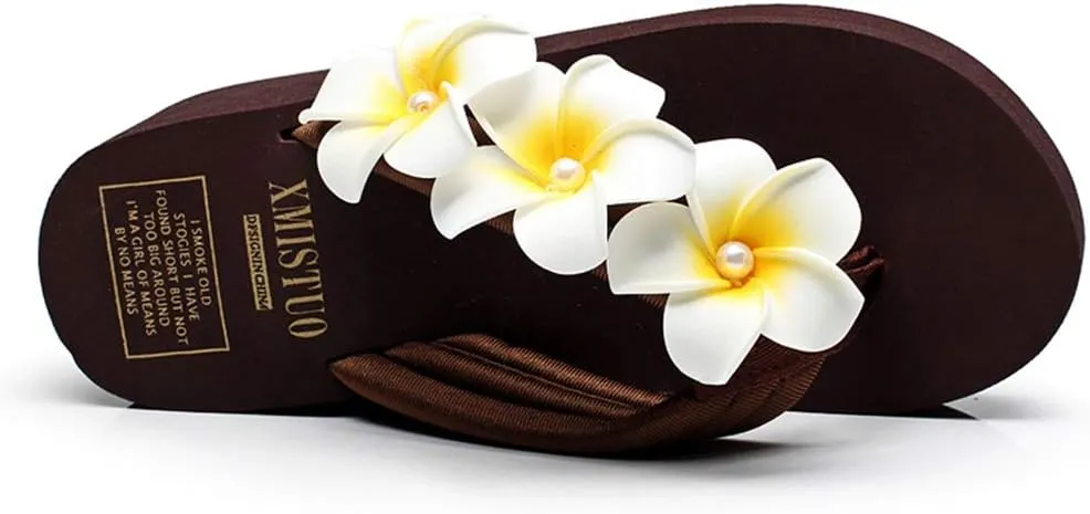 MIOKE Women's Boho Flowers Wedge Flipflops Sandals Summer Comfort Platform Anti-Slip Beach Thong Sandals