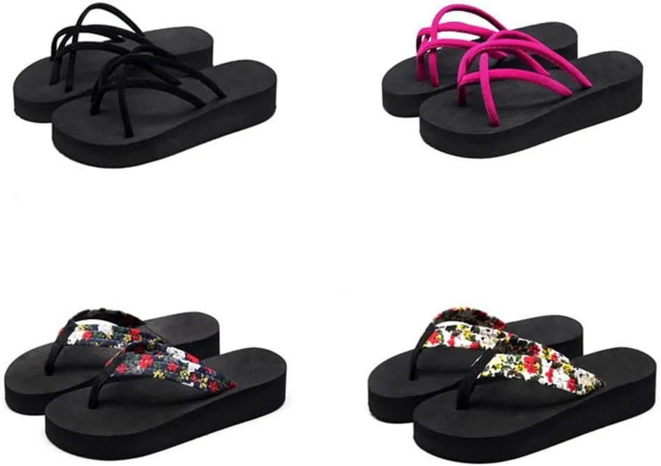 MIOKE Women's Strappy Flat Flipflops Summer Platform Slip On Comfort Nonslip Casual Beach Thong Sandals