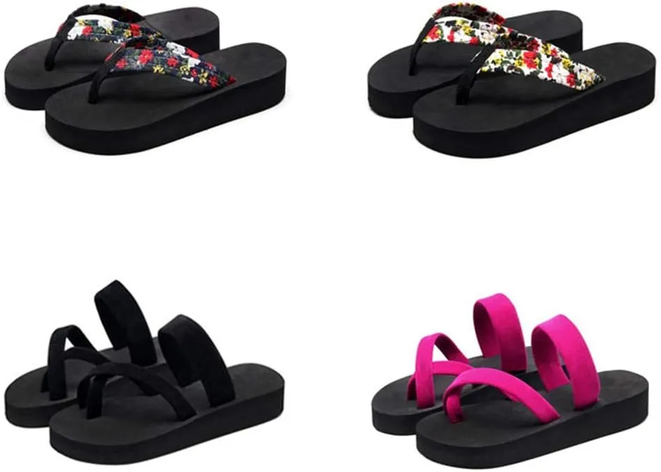 MIOKE Women's Strappy Flat Flipflops Summer Platform Slip On Comfort Nonslip Casual Beach Thong Sandals
