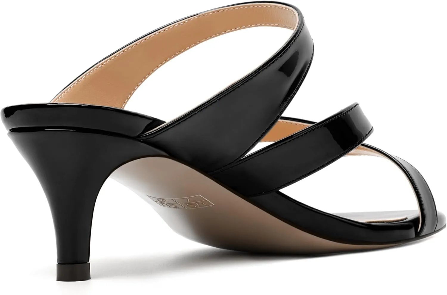 MODENCOCO Womens Patent Party Open Toe Stylish Casual Strappy Slip On Kitten Low Heel Heeled Sandals 2 Inch