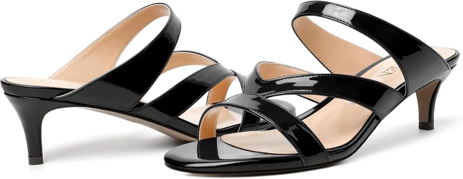 MODENCOCO Womens Patent Party Open Toe Stylish Casual Strappy Slip On Kitten Low Heel Heeled Sandals 2 Inch
