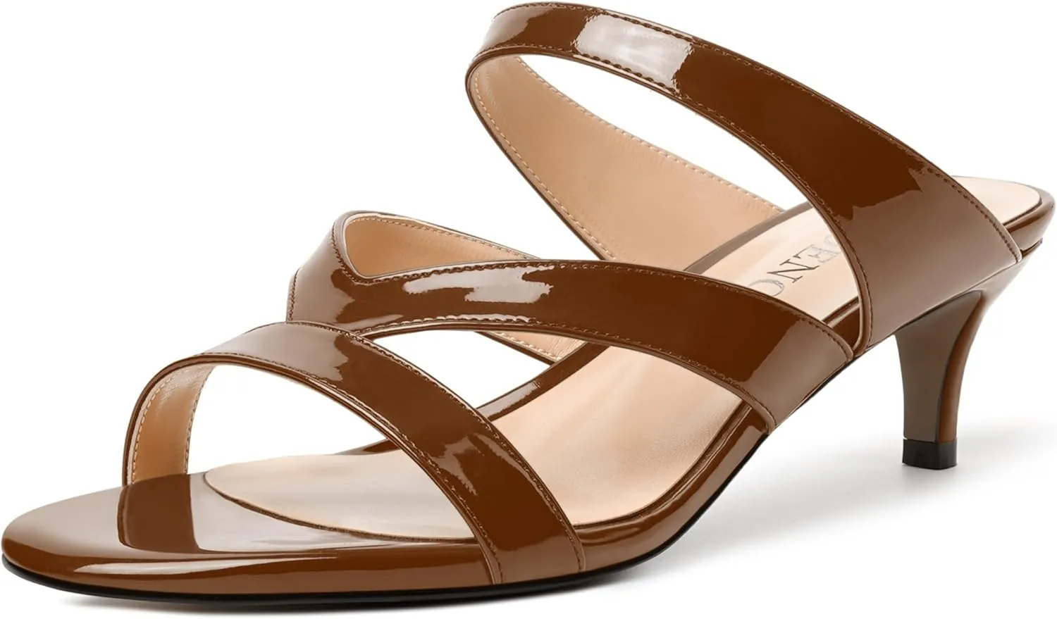 MODENCOCO Womens Patent Party Open Toe Stylish Casual Strappy Slip On Kitten Low Heel Heeled Sandals 2 Inch