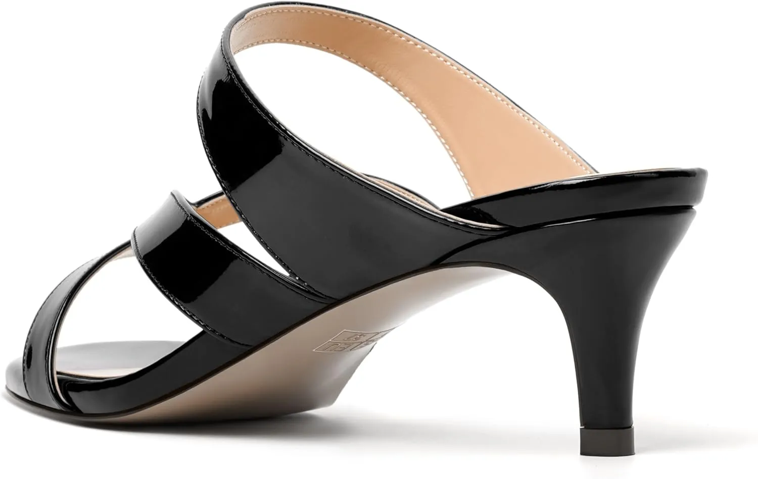 MODENCOCO Womens Patent Party Open Toe Stylish Casual Strappy Slip On Kitten Low Heel Heeled Sandals 2 Inch
