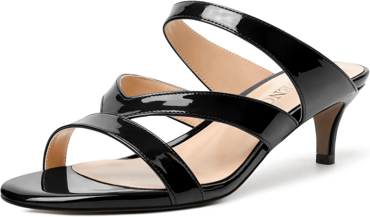 MODENCOCO Womens Patent Party Open Toe Stylish Casual Strappy Slip On Kitten Low Heel Heeled Sandals 2 Inch