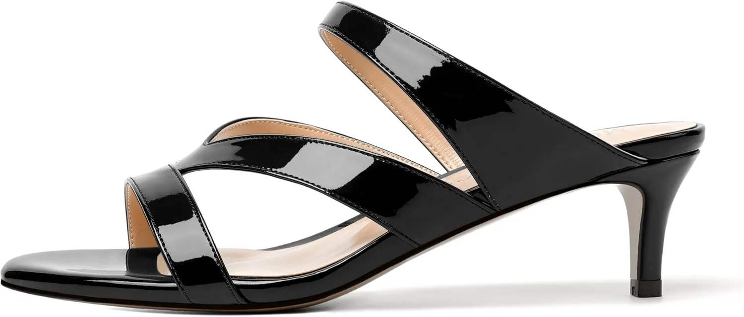 MODENCOCO Womens Patent Party Open Toe Stylish Casual Strappy Slip On Kitten Low Heel Heeled Sandals 2 Inch
