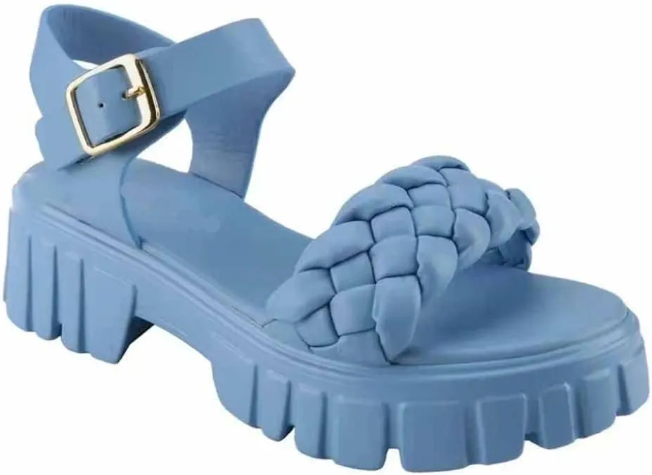 MSYINGL Women Braided Strappy Platform Sandals,Leather Open Toe Solid Buckle Strappy Summer Beach Stylish Sandals