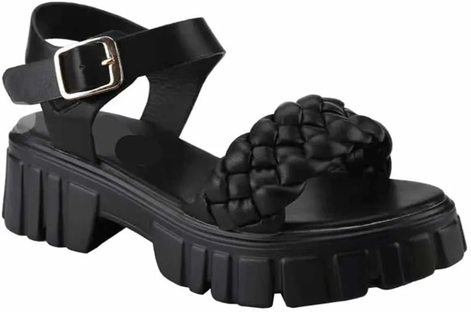 MSYINGL Women Braided Strappy Platform Sandals,Leather Open Toe Solid Buckle Strappy Summer Beach Stylish Sandals