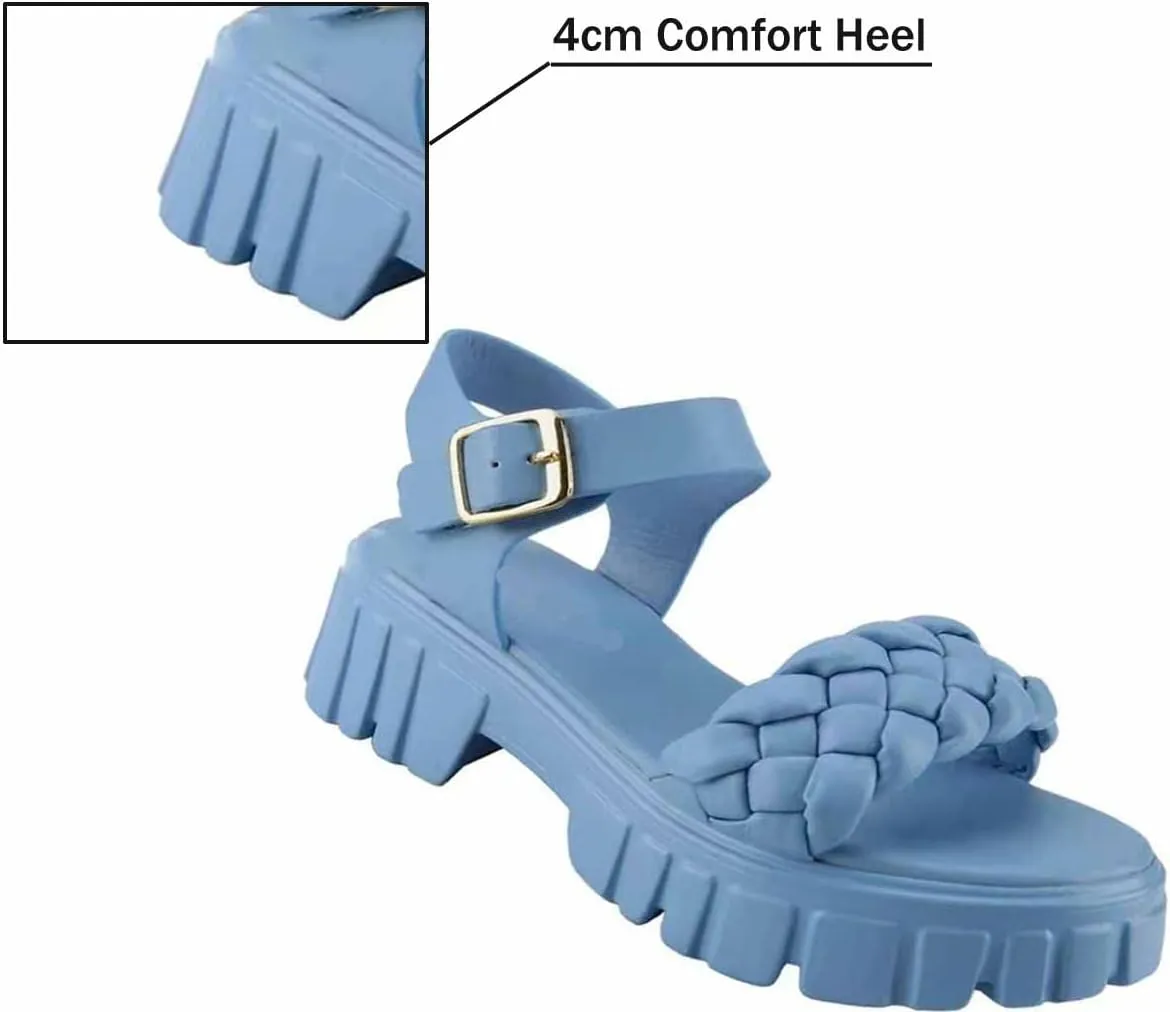 MSYINGL Women Braided Strappy Platform Sandals,Leather Open Toe Solid Buckle Strappy Summer Beach Stylish Sandals
