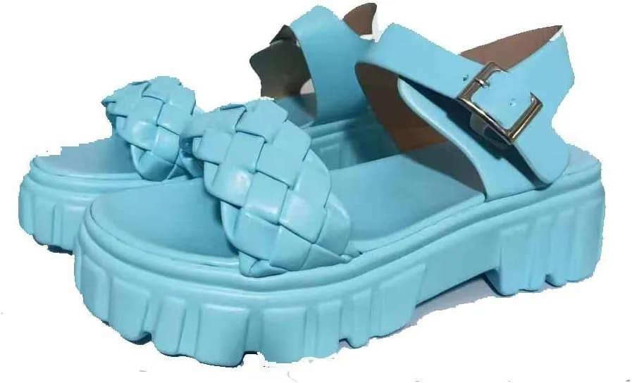 MSYINGL Women Braided Strappy Platform Sandals,Leather Open Toe Solid Buckle Strappy Summer Beach Stylish Sandals
