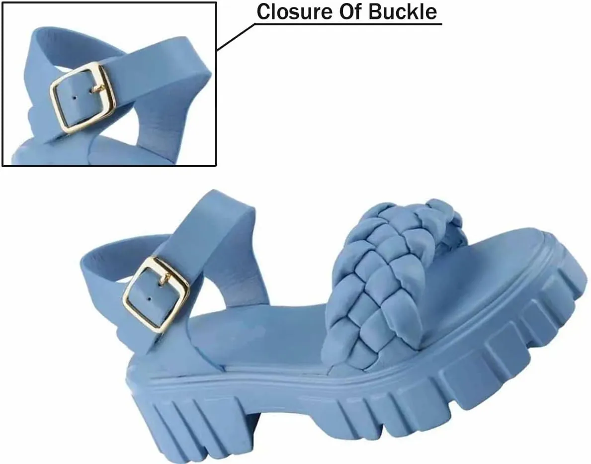 MSYINGL Women Braided Strappy Platform Sandals,Leather Open Toe Solid Buckle Strappy Summer Beach Stylish Sandals