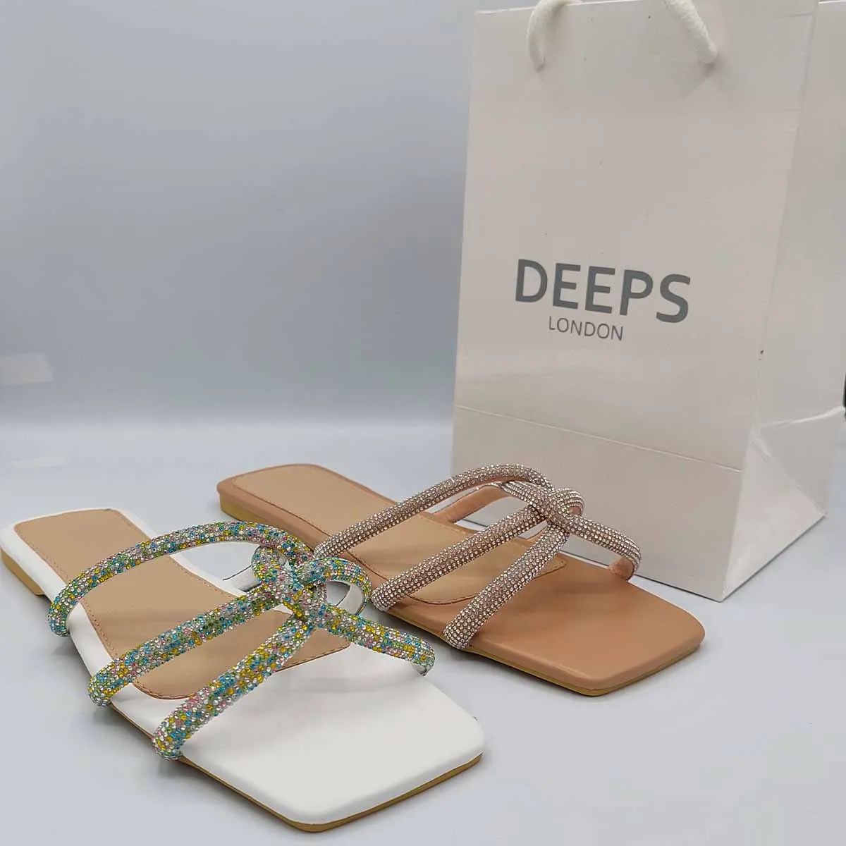 PARKER DIAMANTE EMBELLISHED CRYSTAL STRAP SLIDERS