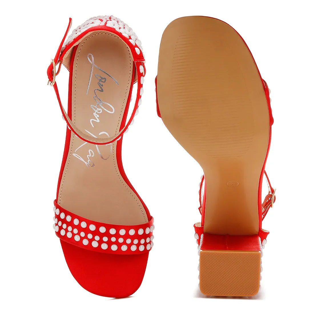 Pearls Embellished Satin Sandals