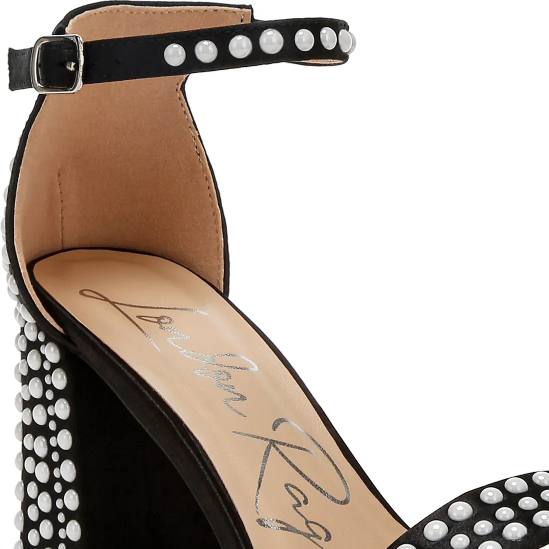 Pearls Embellished Satin Sandals