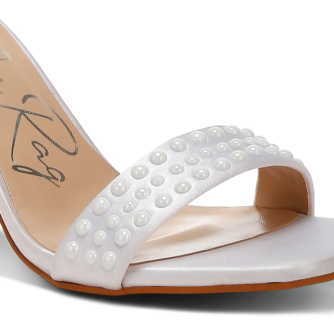Pearls Embellished Satin Sandals
