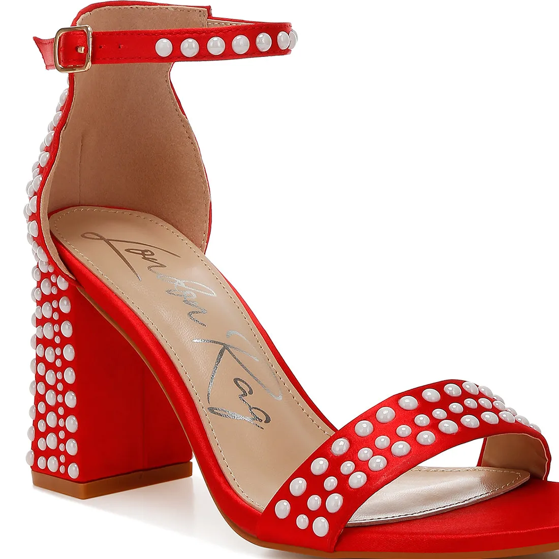 Pearls Embellished Satin Sandals