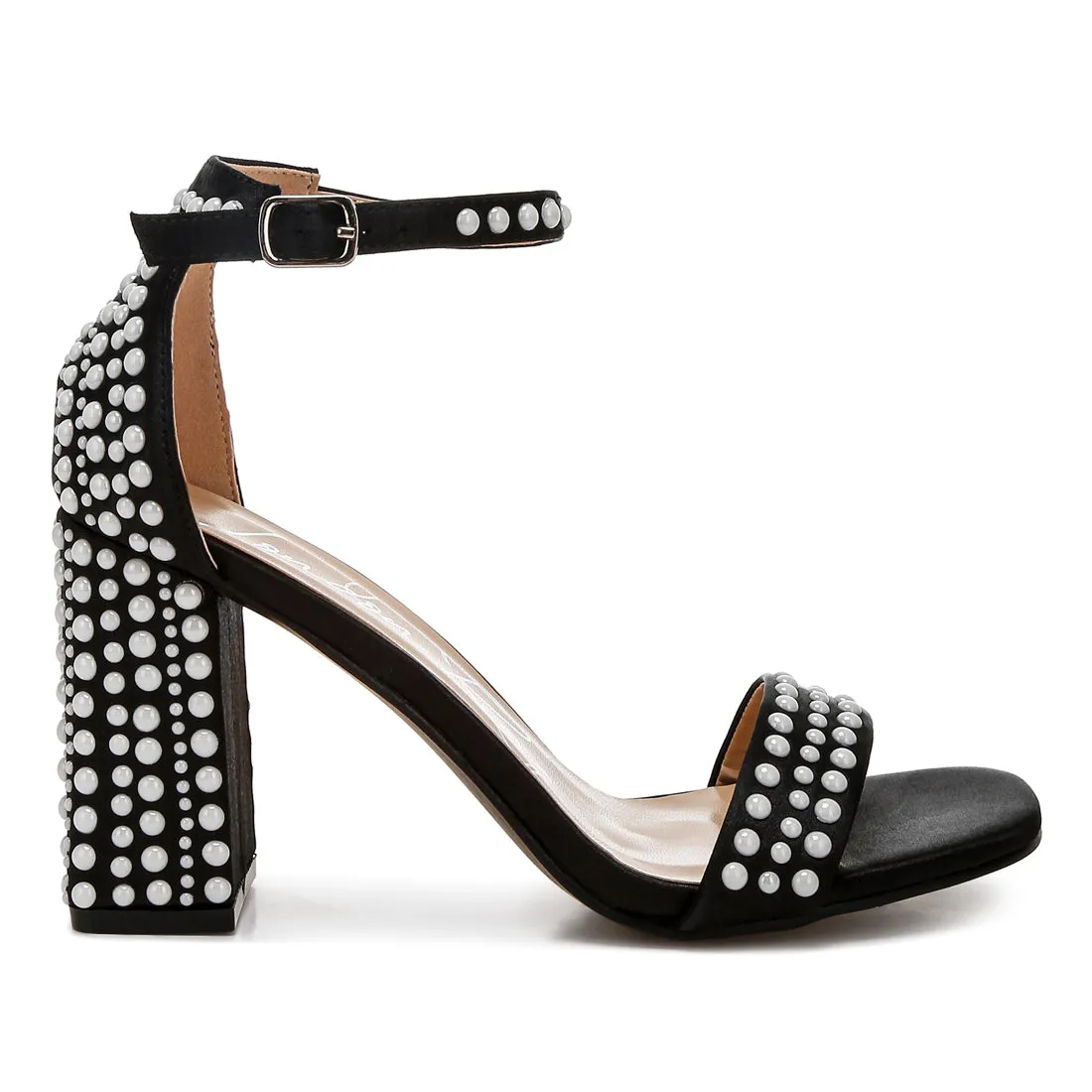 Pearls Embellished Satin Sandals