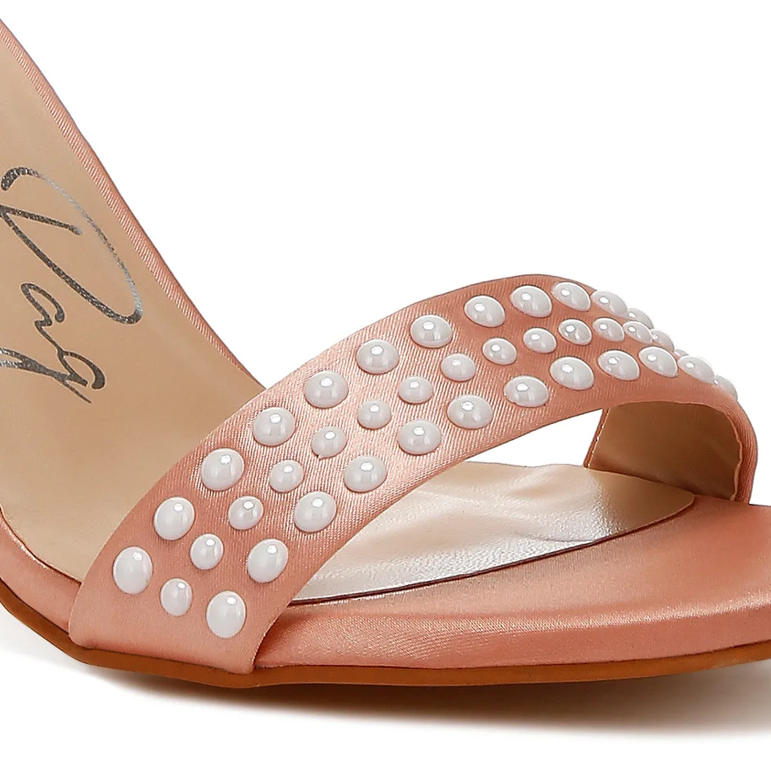 Pearls Embellished Satin Sandals