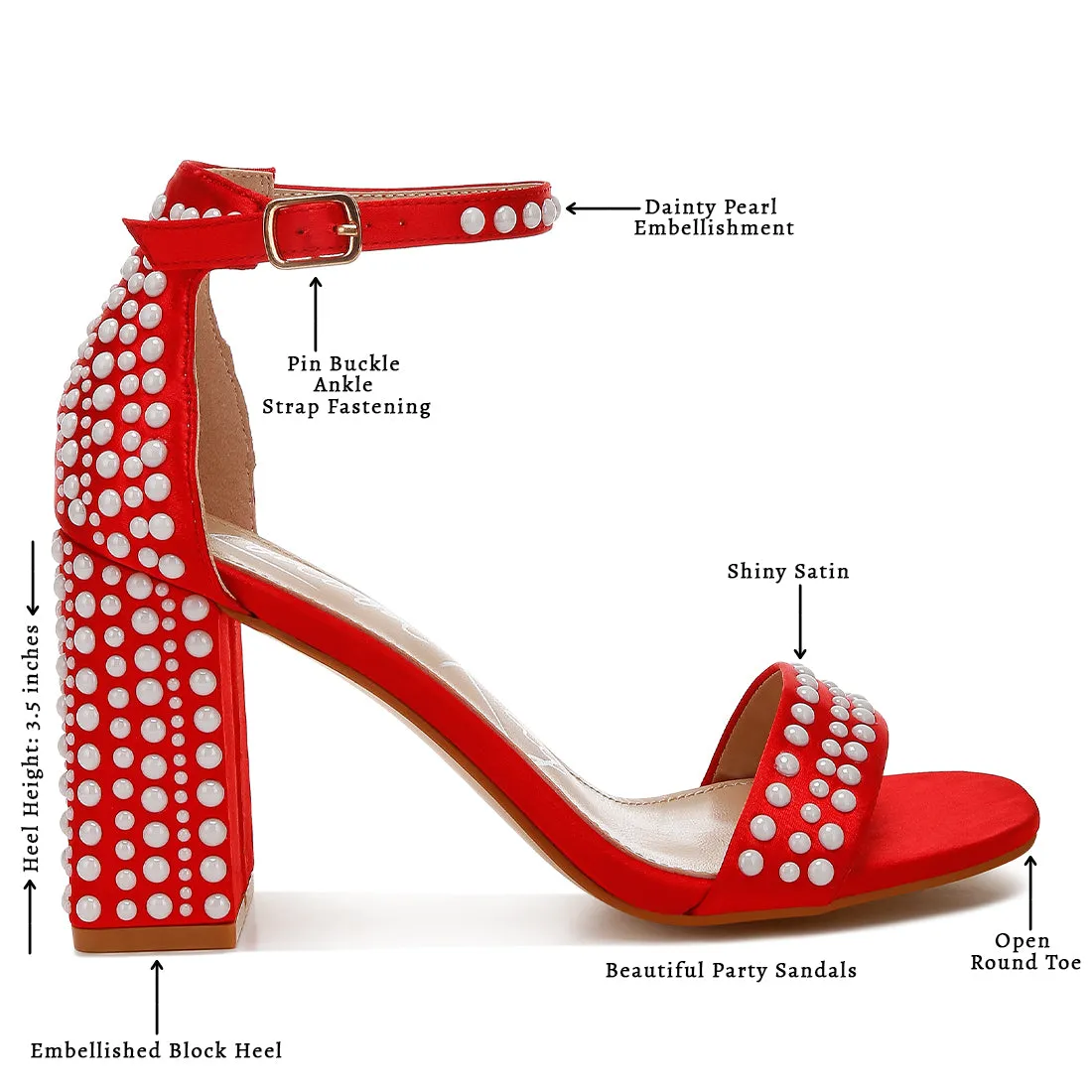 Pearls Embellished Satin Sandals