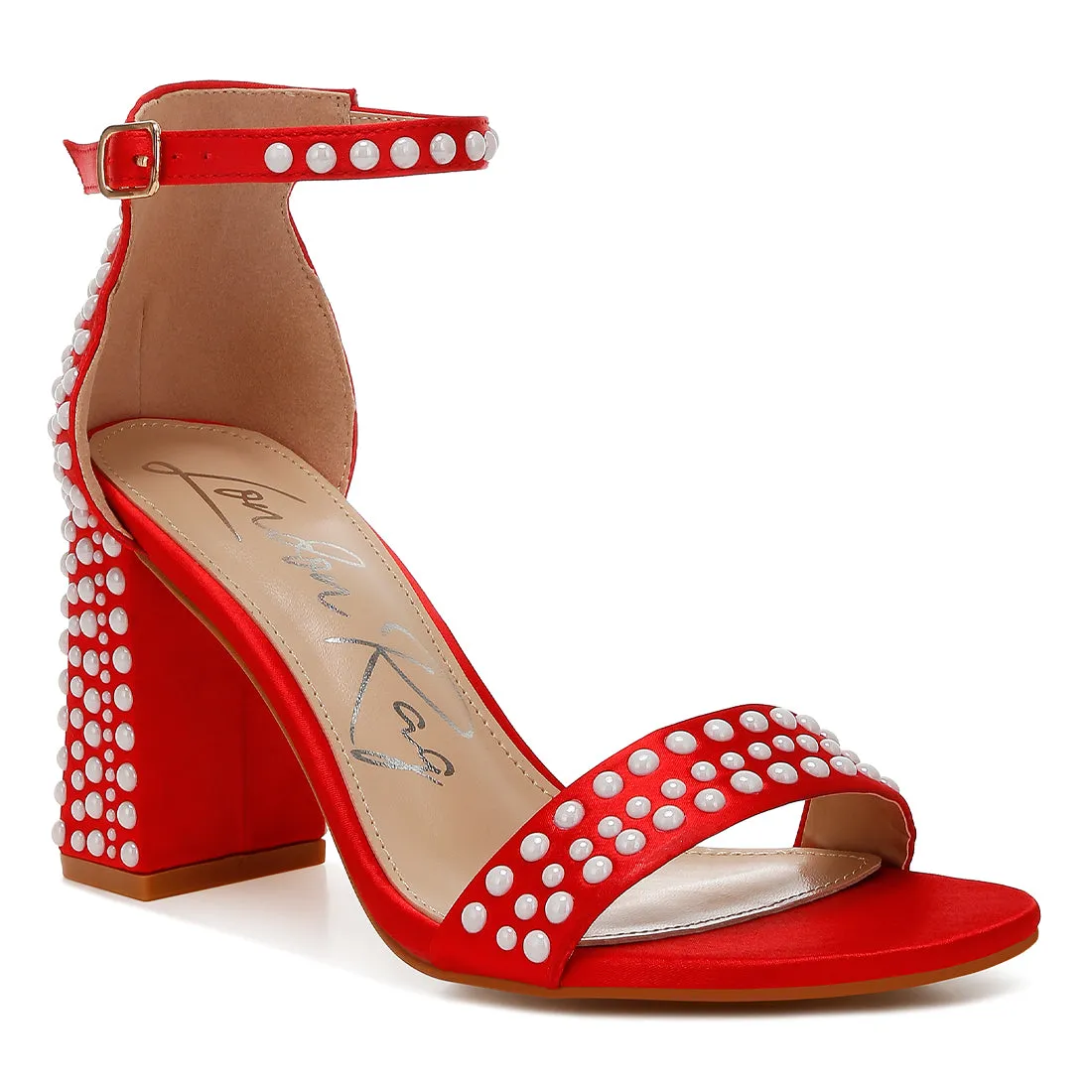 Pearls Embellished Satin Sandals