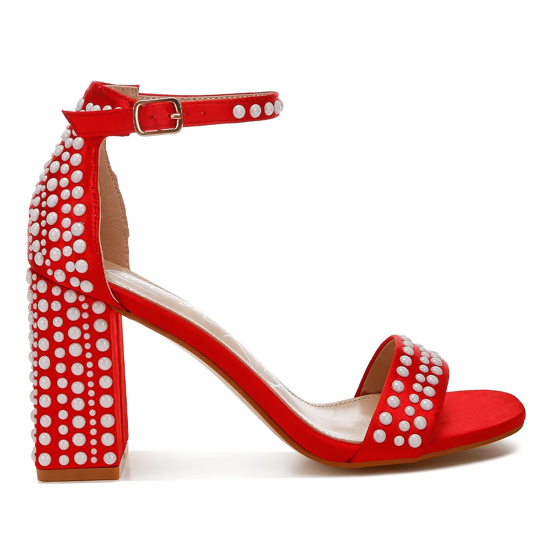 Pearls Embellished Satin Sandals