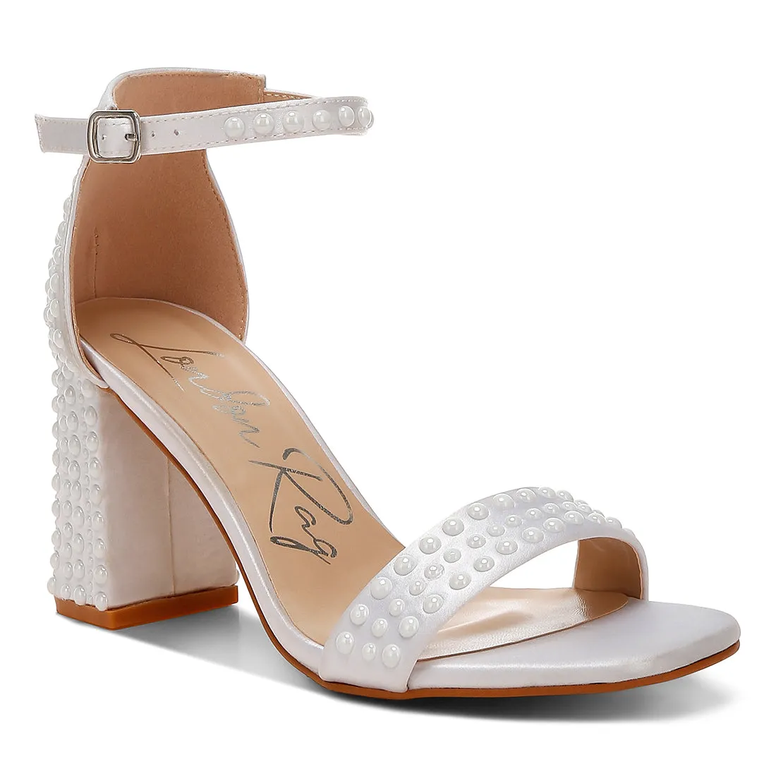 Pearls Embellished Satin Sandals