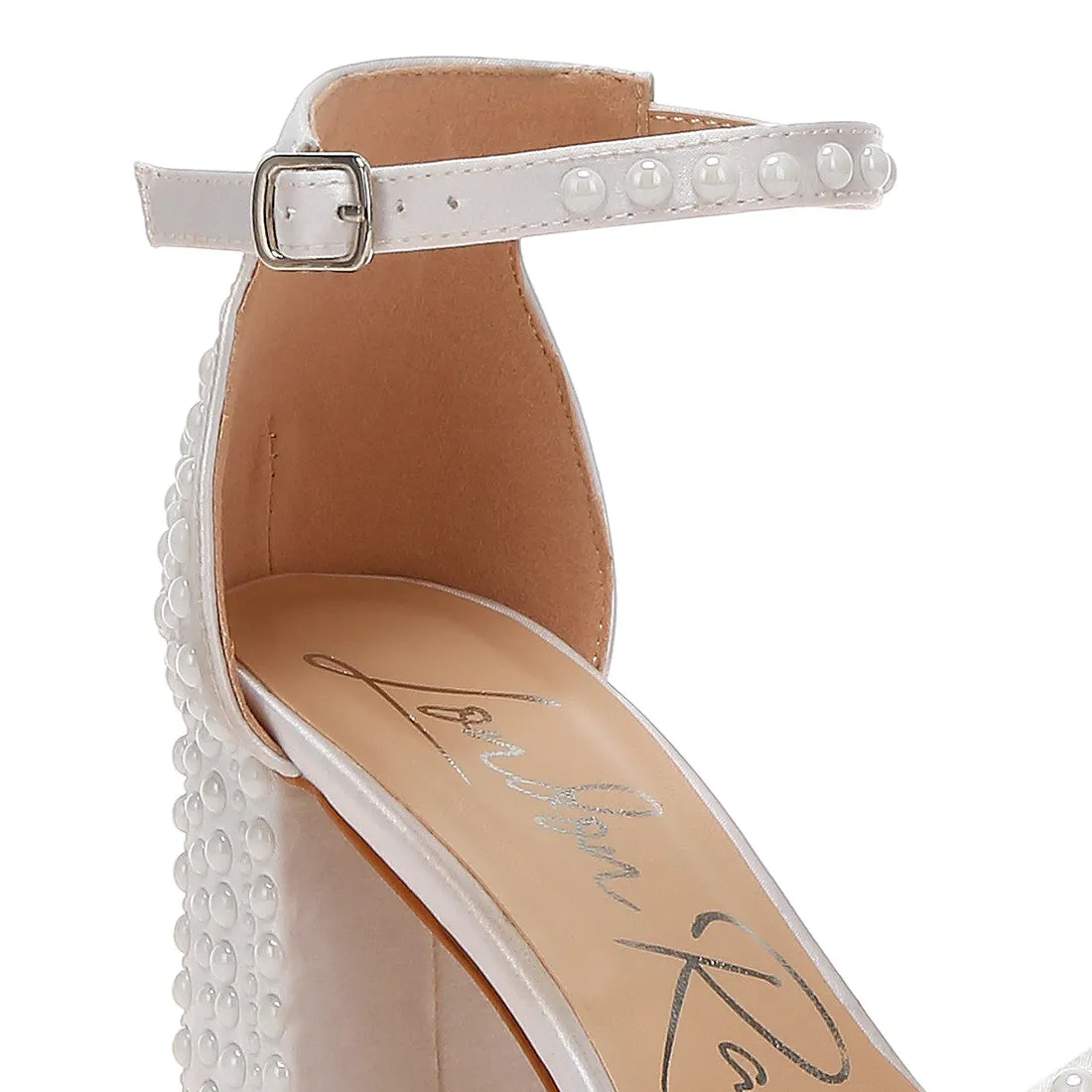 Pearls Embellished Satin Sandals