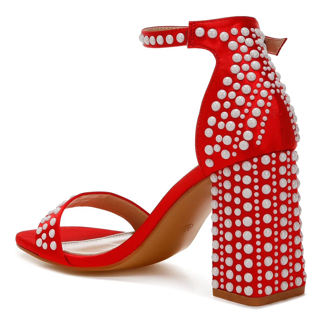 Pearls Embellished Satin Sandals