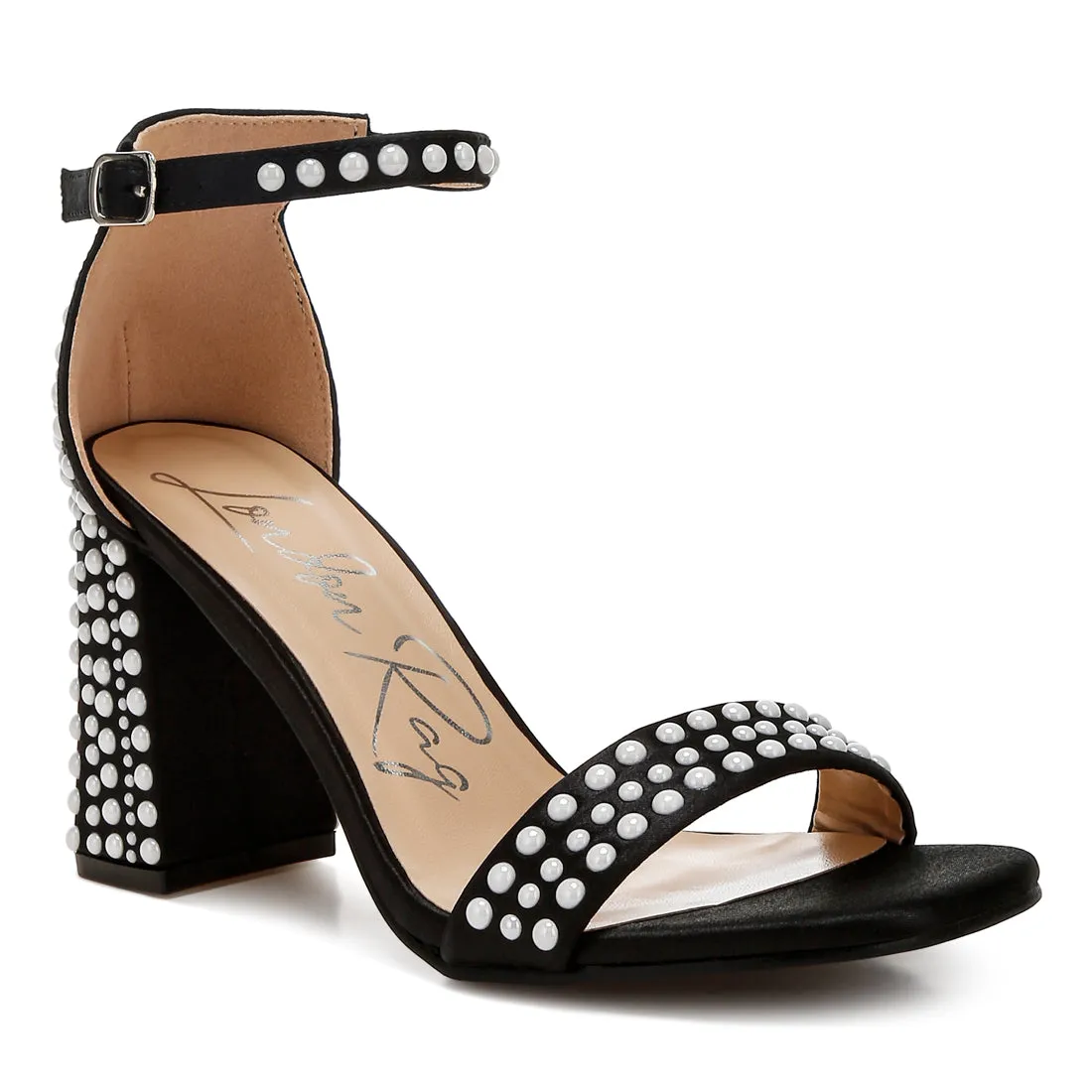 Pearls Embellished Satin Sandals