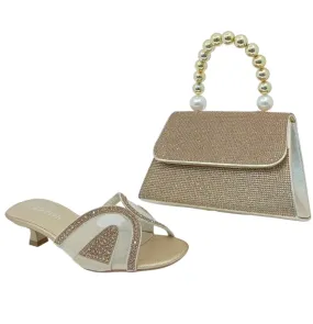 Qq Fish Mesh Net Rhinestone Sandals & Handbag Set