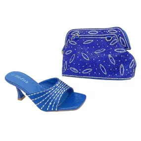 Qq Fish Open Toe Square Rhinestone Heels and Leaf Embellished Handbag Set