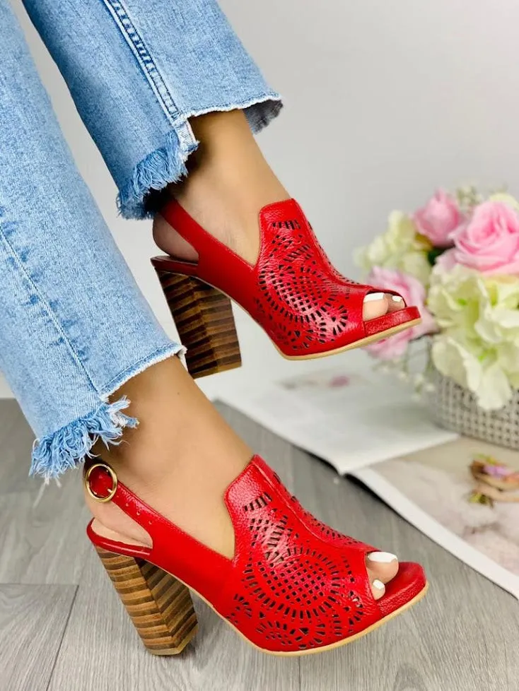 Radiant Elegance Shining Red High Heels with Exquisite Cut-Out Design