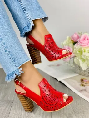 Radiant Elegance Shining Red High Heels with Exquisite Cut-Out Design