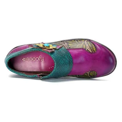 SOCOFY Printing Splicing Leather Flats