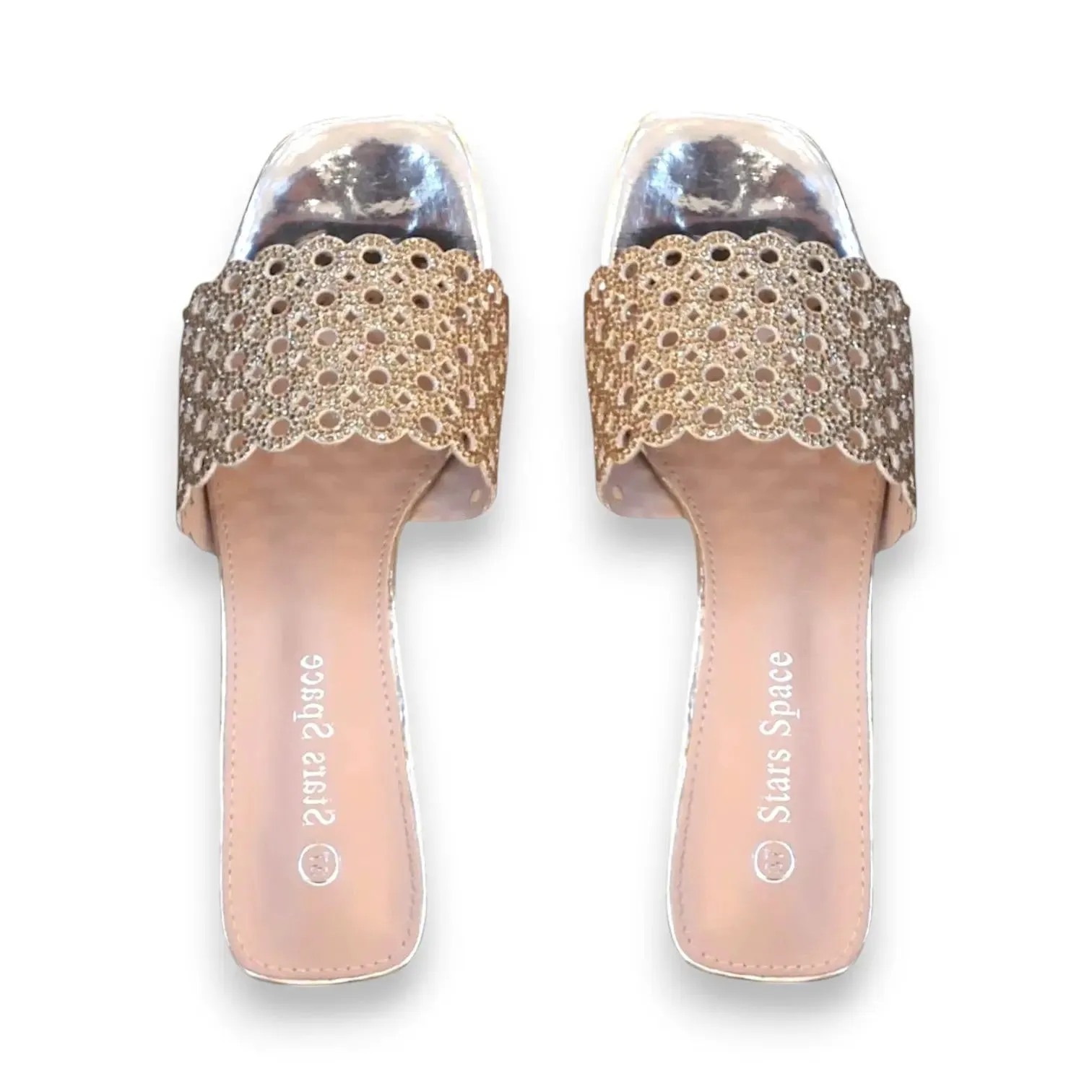 Star Space Block Heel Slide Sandals