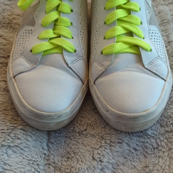 STEVEN Steve Madden Rezza White Neon Green Star Lace Up Sneakers Shoes Size 6.5