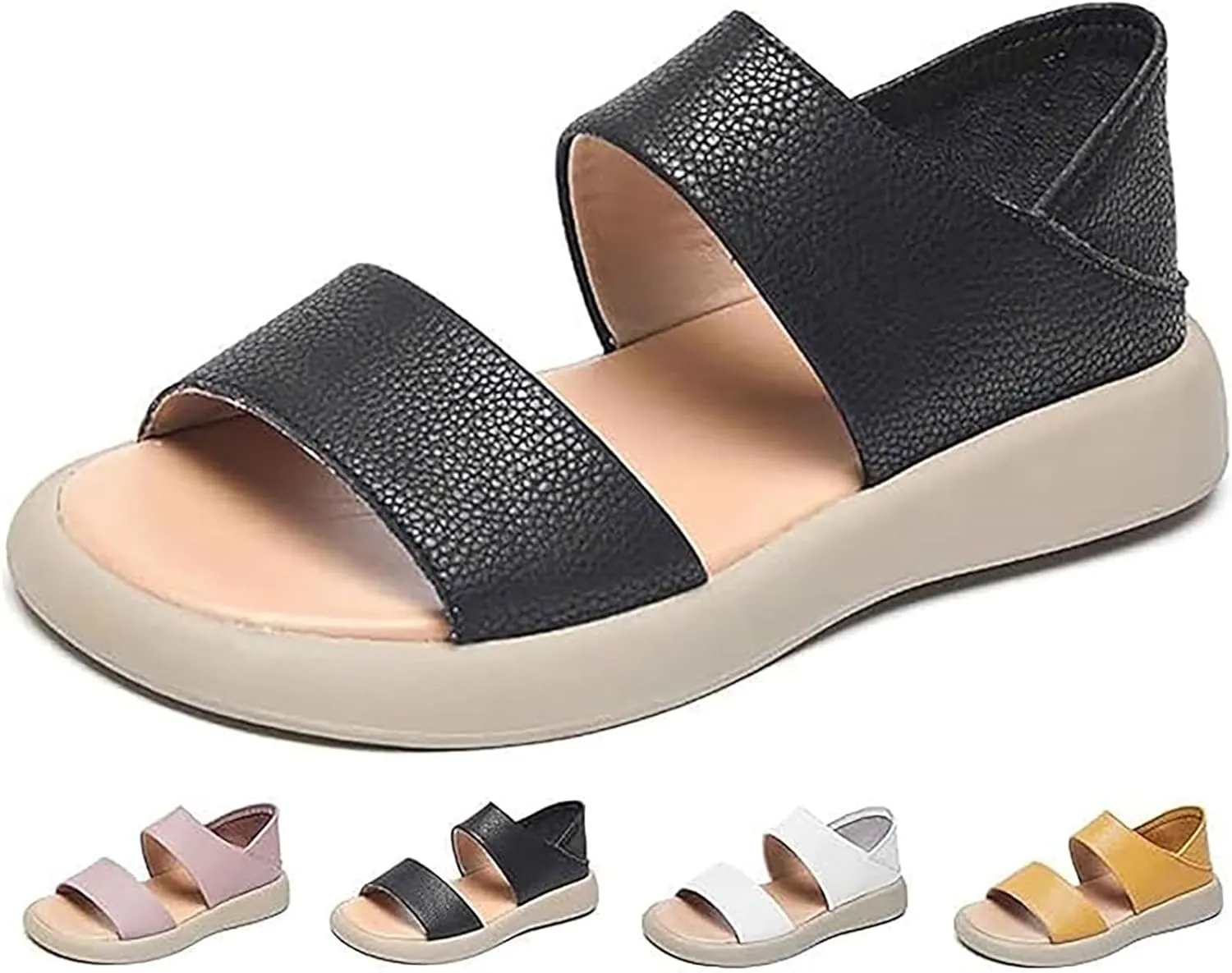 Thick Sole Women'S Stylish Sandals, Summer Lightweight Orthopedic Sandals Walking, Non-Slip Arch Support Fashion Genuine Leather Sandals