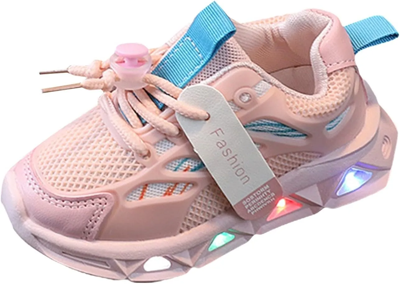 Toddler LED Light Sneakers Boys Girls Adjustable Strap Luminous Running Shoes Mesh Breathable Slip Baby Walking Shoes