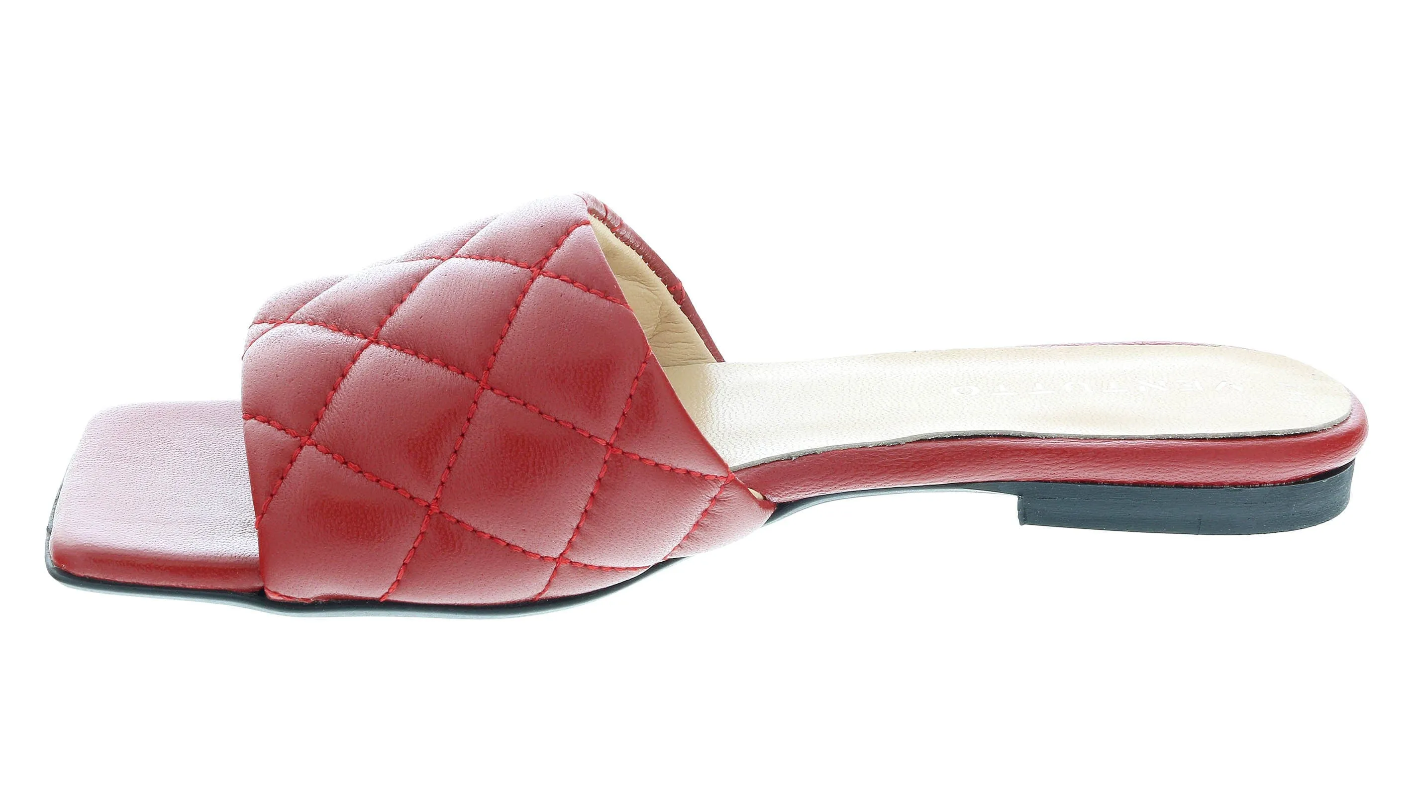 Ventutto Red Quilted Flat Slide Leather Slipper-